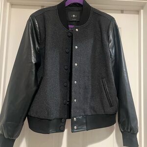 7 for all mankind Charcoal Gray Varsity Jacket with Ribbed Collar and Waistband